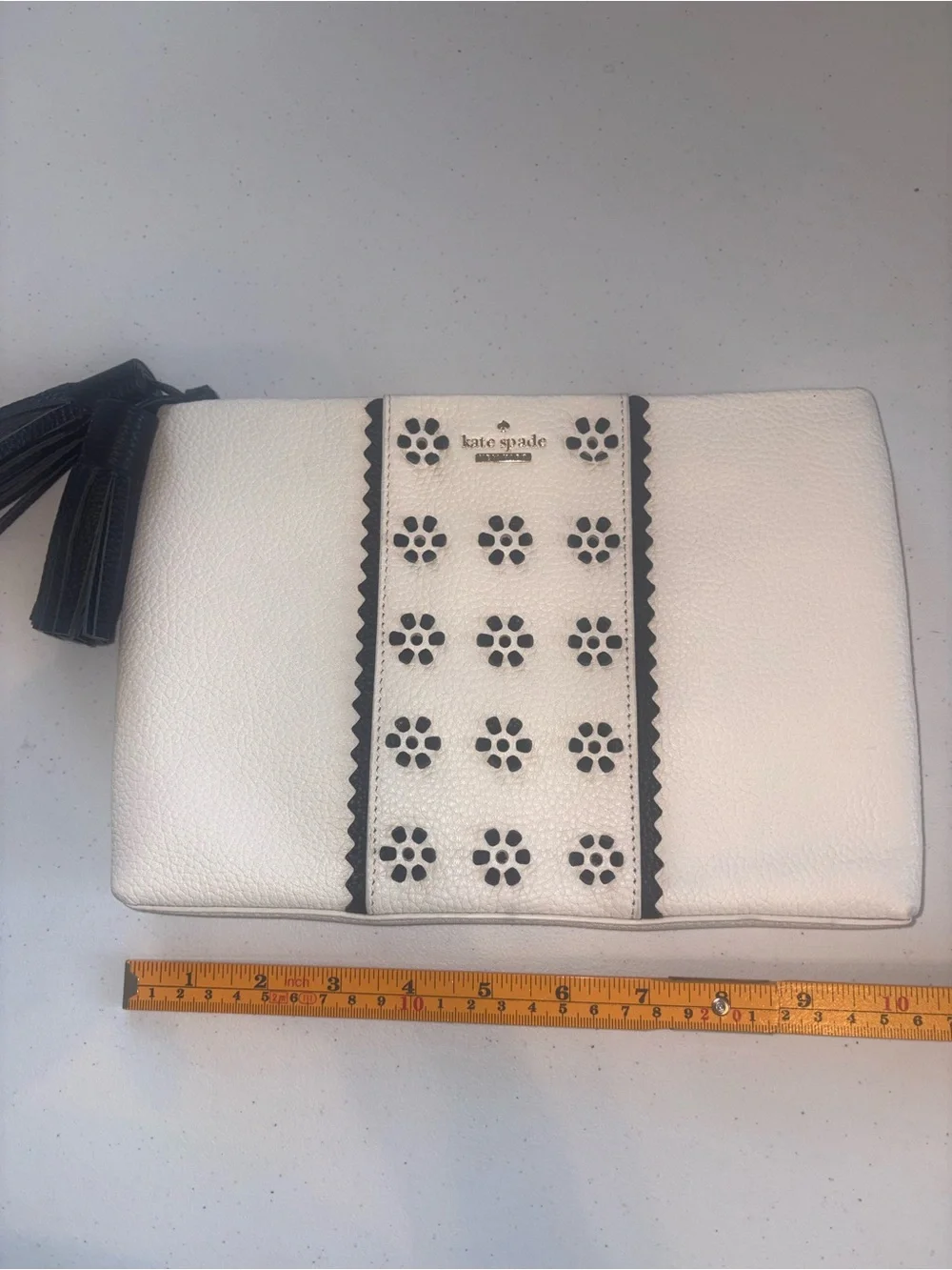 kate spade White and Black Leather Tote with Matching Pouch